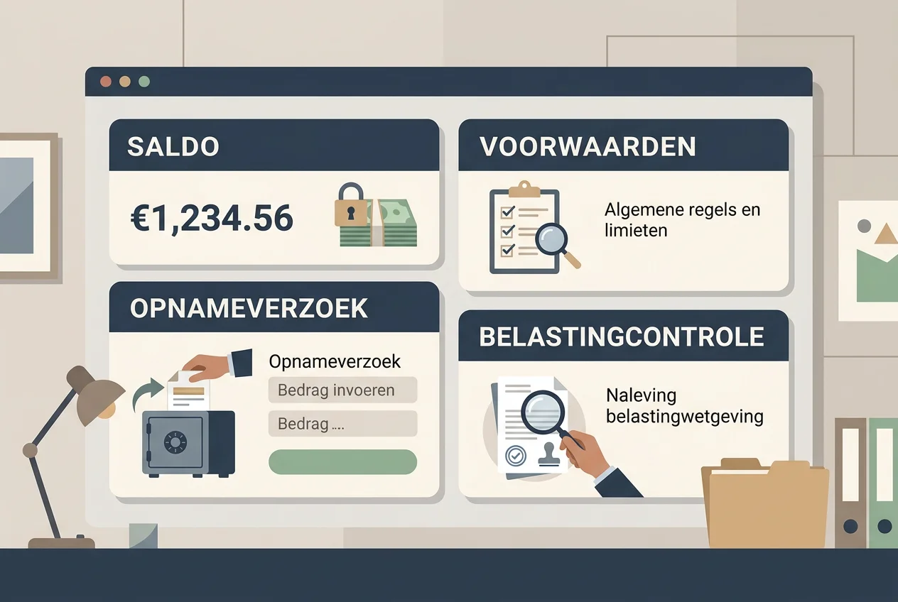 Een overzicht van saldo, opnameverzoek, voorwaarden en belastingcontrole
