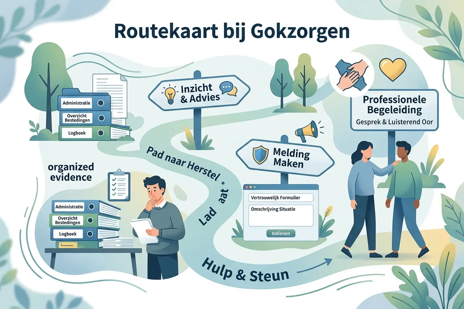 Een kalme meldroute met bewijs bewaren, officiële bron kiezen en hulp zoeken